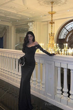 Sexy Sheath Off The Shoulder Black Long Sleeves Prom Dresses Evening Dress