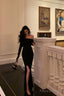 Sexy Sheath Off The Shoulder Black Slit Long Sleeves Prom Dresses Birthday Outfits