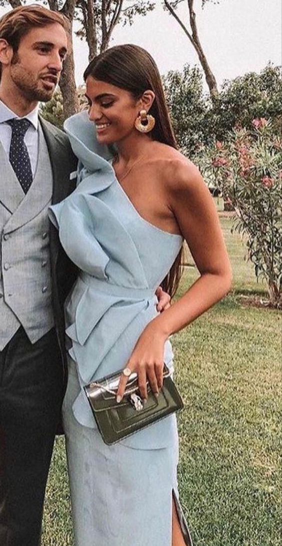 Sexy Sheath One Shoulder Light Sky Blue Long Prom Dresses Secondary image