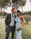 Sexy Sheath One Shoulder Light Sky Blue Long Prom Dresses