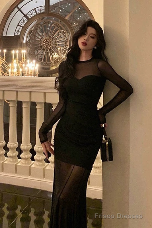 Sexy Sheath Scoop Long Sleeves Black Prom Dresses Birthday Outfits Eve – Frisco Dresses