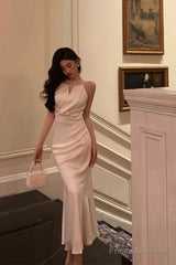 Sexy Sheath Scoop Neckline White Ankle Length Prom Dresses Birthday Dress