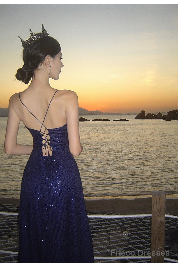Sexy Sheath Spaghetti Straps Blue Sequin Beach Dress WomenS Vacation Dresses Prom Dress