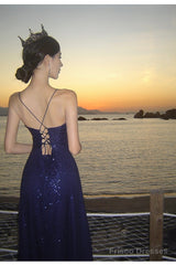 Sexy Sheath Spaghetti Straps Blue Sequin Beach Dress WomenS Vacation Dresses Prom Dress