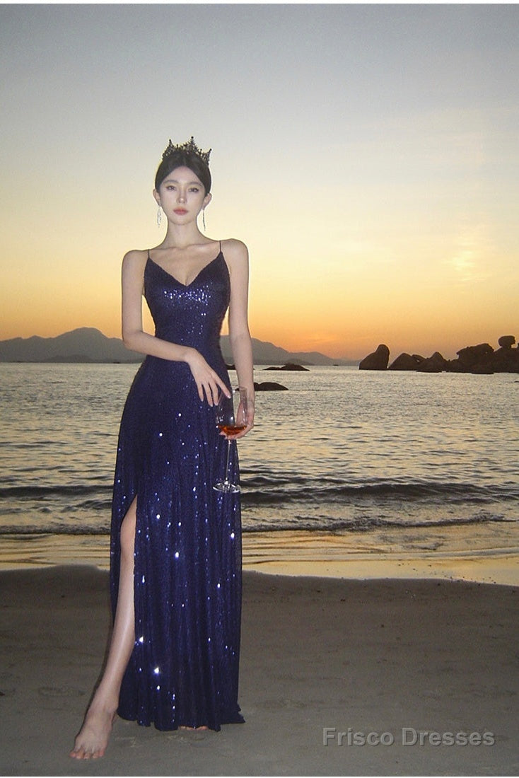 Sexy Sheath Spaghetti Straps Blue Sequin Beach Dress WomenS Vacation Dresses Prom Dress