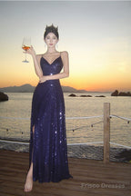 Sexy Sheath Spaghetti Straps Blue Sequin Beach Dress WomenS Vacation Dresses Prom Dress