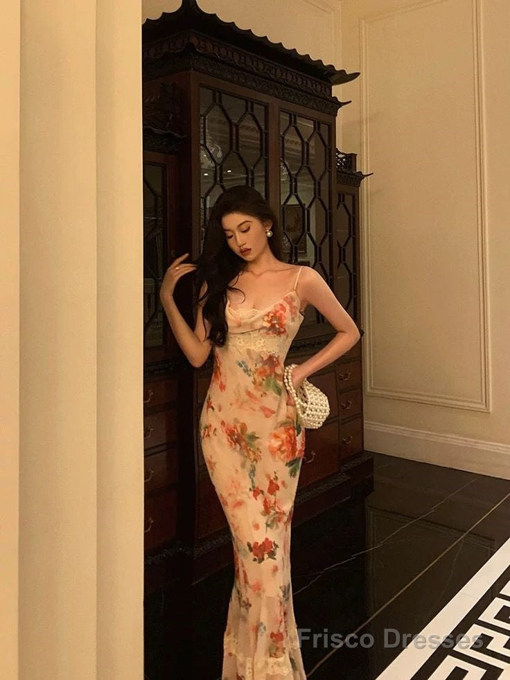 Sexy Sheath Spaghetti Straps Floral Ankle Length Prom Dresses Birthday Dress Secondary image