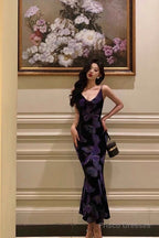Sexy Sheath Spaghetti Straps Floral Grape Butterfly Fold Long Prom Dresses Birthday Outfits