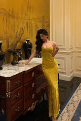 Sexy Sheath Spaghetti Straps Gold Prom Dresses Birthday Outfits Evening Gown