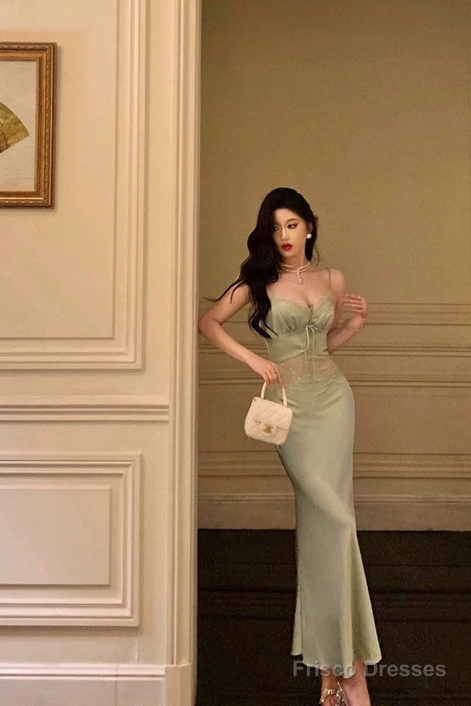 Sexy Sheath Spaghetti Straps Green Prom Dresses Birthday Outfits Evening Gown