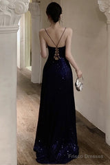 Sexy Sheath Spaghetti Straps Navy Blue Sequin Beach Dress WomenS Vacation Dresses Birthday Dress