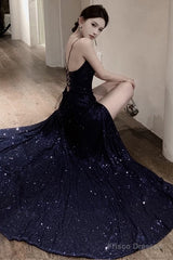 Sexy Sheath Spaghetti Straps Navy Blue Sequin Beach Dress WomenS Vacation Dresses Birthday Dress