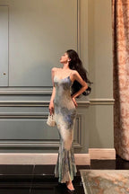 Sexy Sheath Spaghetti Straps Oil Painting Long Prom Dresses Birthday Outfits