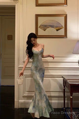 Sexy Sheath Spaghetti Straps Oil Painting Long Prom Dresses Birthday Outfits