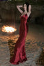Sexy Sheath Spaghetti Straps Red Backless Satin Birthday Dresses Prom Dress