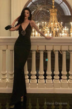 Sexy Sheath Spaghetti Straps Sleeveless Black Prom Dresses Birthday Outfits With Flower