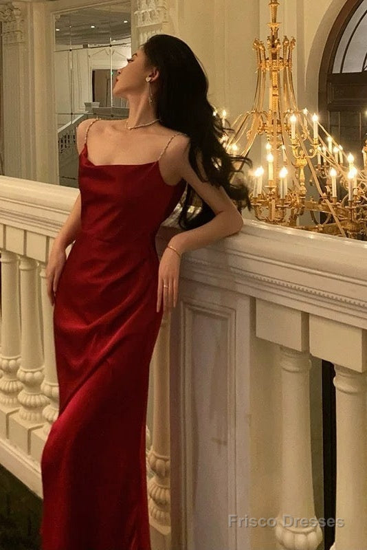 Sexy Sheath Spaghetti Straps Sleeveless Red Ankle Length Prom Dresses Birthday Outfits