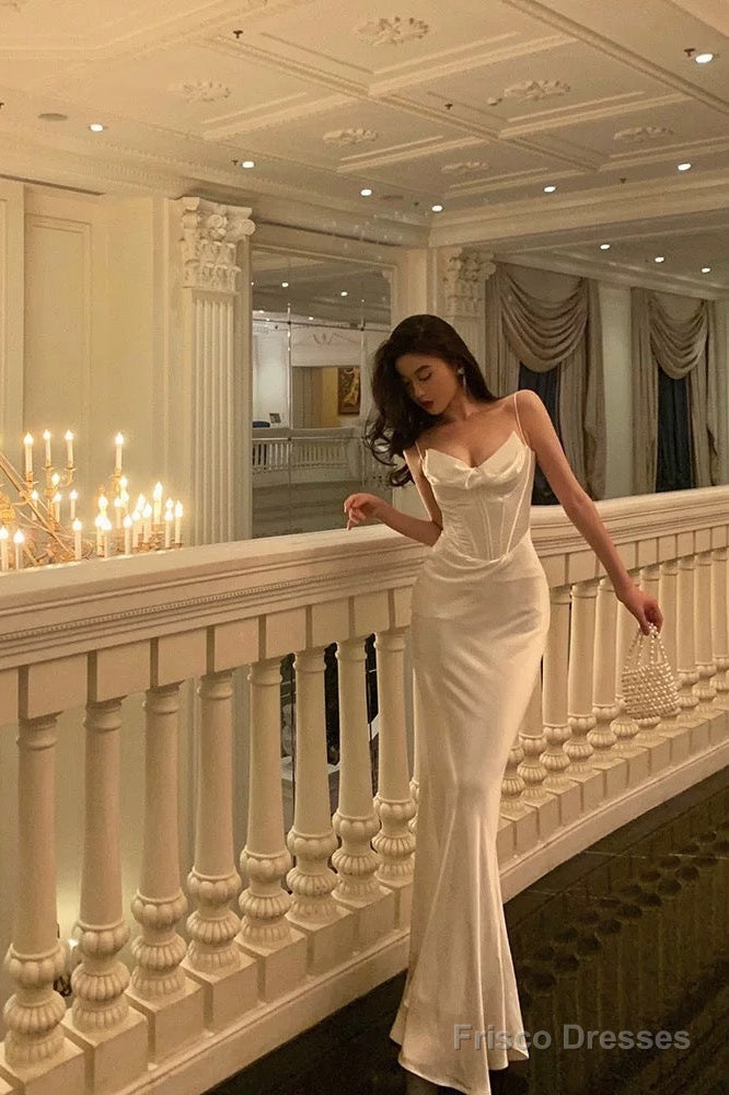 Sexy Sheath Spaghetti Straps White Long Prom Dresses Birthday Outfits Main image