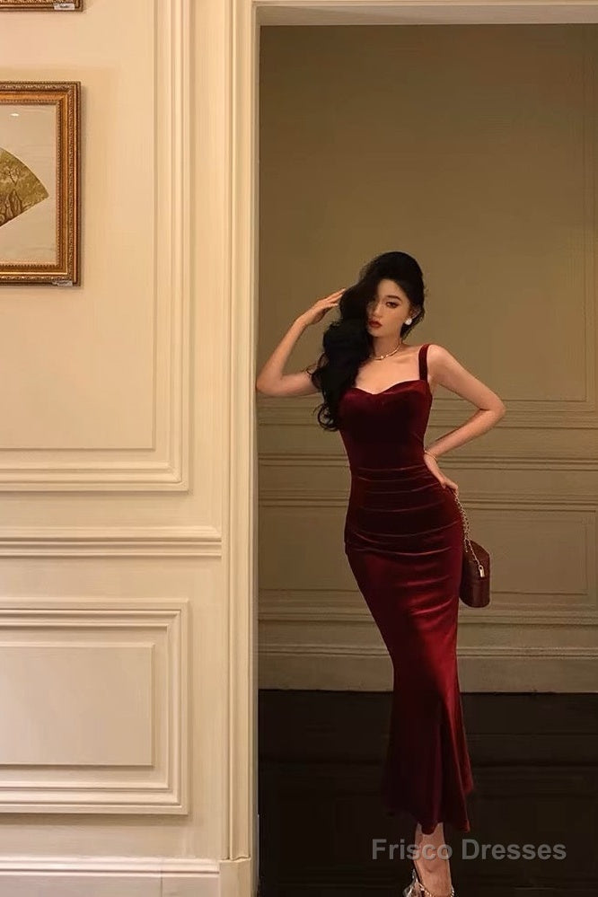 Sexy Sheath Square Neckline Burgundy Velvet Date Night Dress Prom Dresses Birthday Outfits Secondary image