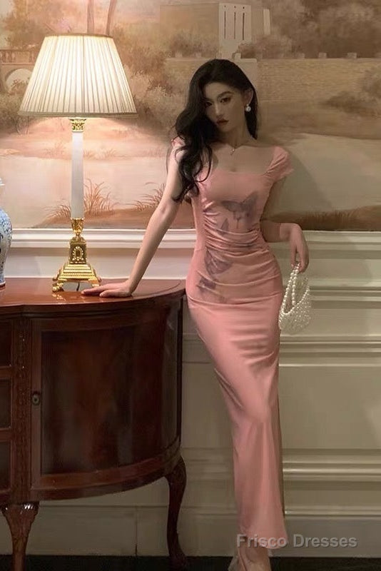 Sexy Sheath Square Neckline Pink Prom Dresses Slit Birthday Outfits Evening Gown Secondary image