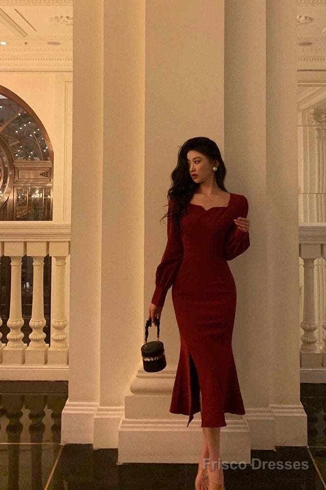 Sexy Sheath Square Neckline Red Date Night Dress Prom Dresses Birthday Outfit Secondary image