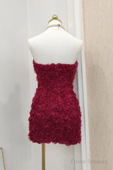 Sexy Sheath Strapless Burgundy Tulle Travel Vacation Dresses Short Birthday Dress