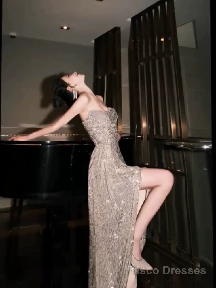 Sexy Sheath Strapless Champagne Sequin Evening Dress Prom Dresses Birthday Outfits Main image