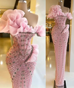 Sexy Sheath Strapless Pink Long Prom Dresses Evening Dress With Beads