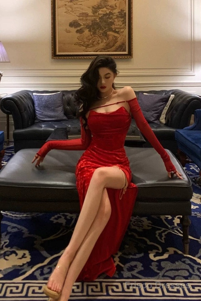 Sexy Sheath Strapless Red Velvet Date Night Dress Prom Dresses Birthday Outfit Secondary image