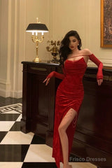 Sexy Sheath Strapless Red Velvet Date Night Dress Prom Dresses Birthday Outfit