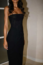 Sexy Sheath Strapless Sequin Floor Length Black Evening Dress Prom Dresses