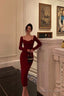 Sexy Sheath Straps Burgundy Long Sleeves Prom Dresses Birthday Outfits