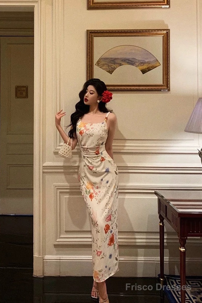 Sexy Sheath Straps Floral Prom Dresses Birthday Outfits Evening Gown Party Dress