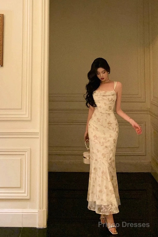 Sexy Sheath Straps Floral Satin Prom Dresses Birthday Outfits Evening Gown Main image