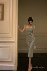 Sexy Sheath Straps Green Mid Length Prom Dresses Birthday Outfits