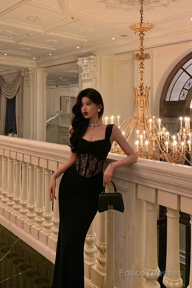 Sexy Sheath Straps Sleeveless Black Ankle Length Lace Prom Dresses Birthday Outfits Secondary image