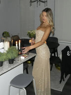 Sexy Sheath Sweetheart Sequin Floor Length Champagne Evening Dress Prom Dresses