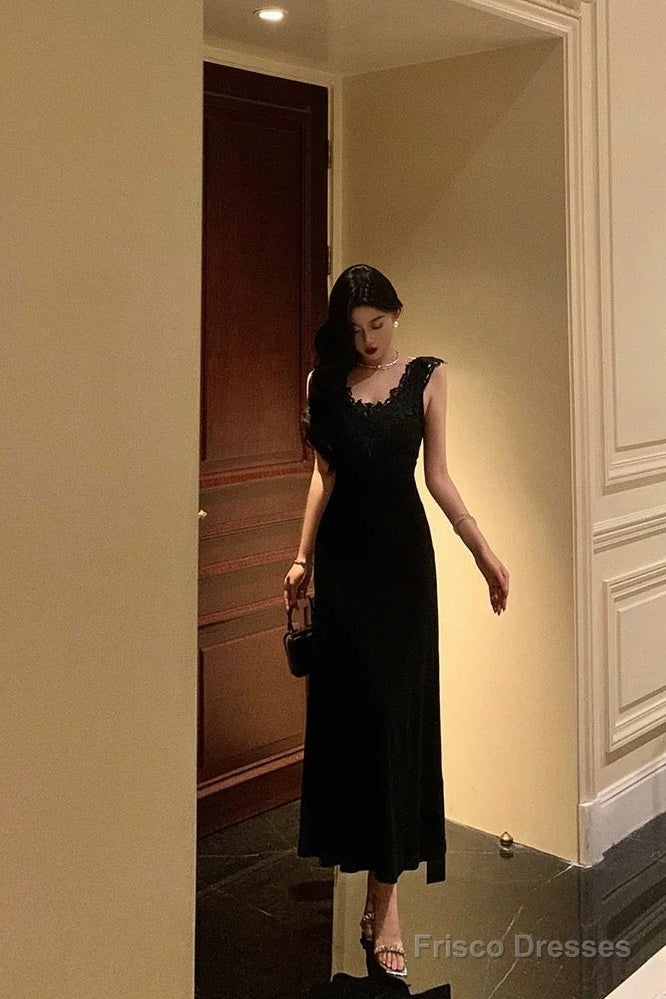 Sexy Sheath V Neckline Black Long Prom Dresses Birthday Outfits Evening Gown