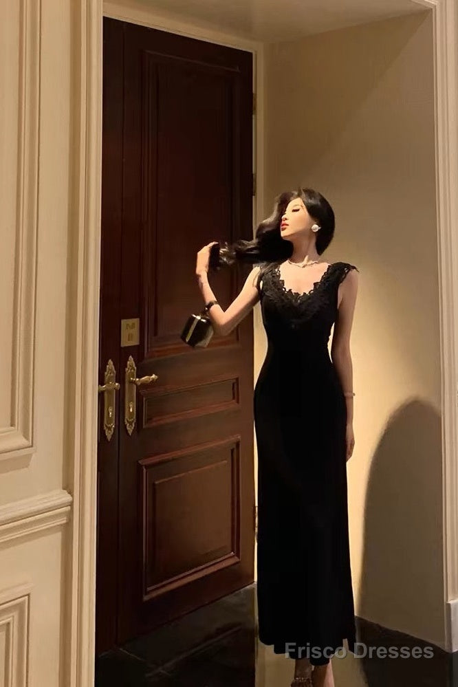 Sexy Sheath V Neckline Black Long Prom Dresses Birthday Outfits Evening Gown Main image