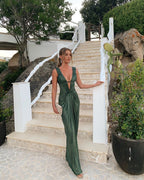 Sexy Sheath V Neckline Green Long Prom Dresses