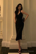 Sexy Sheath V Neckline Knee Length Black Prom Dresses Birthday Outfits