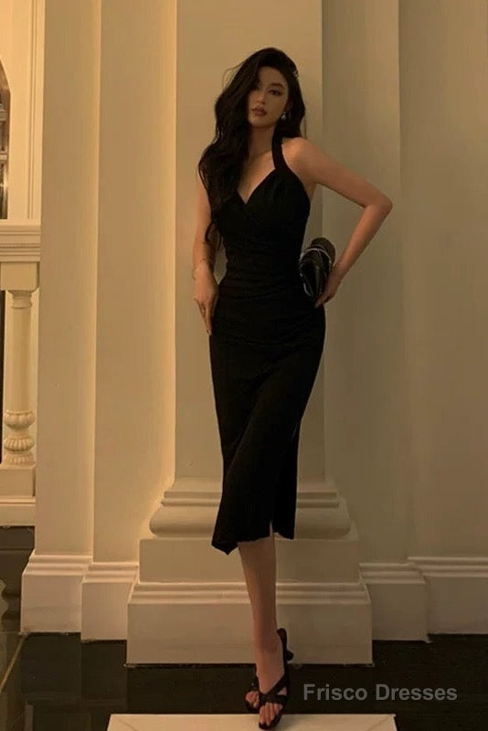 Sexy Sheath V Neckline Knee Length Black Prom Dresses Birthday Outfits