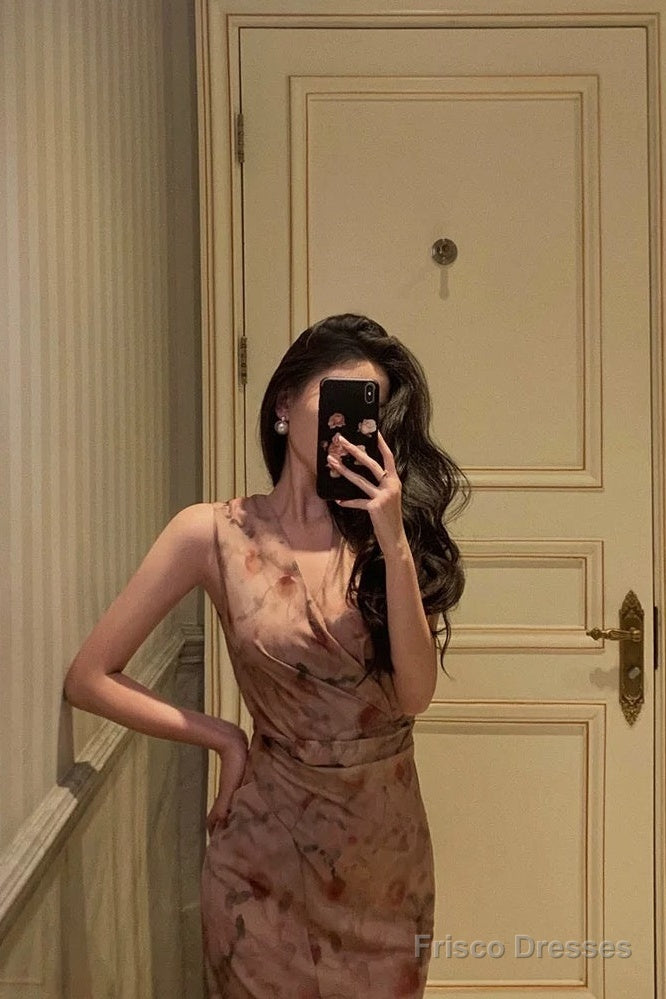 Sexy Sheath V Neckline Long Pink Floral Prom Dresses Birthday Outfits Evening Gown