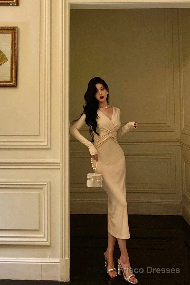 Sexy Sheath V Neckline Long Prom Dresses Birthday Outfits Evening Dress