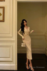 Sexy Sheath V Neckline Long Prom Dresses Birthday Outfits Evening Dress