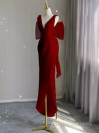 Sexy Sheath V Neckline Long Senior Red Formal Prom Dress Formal Dress