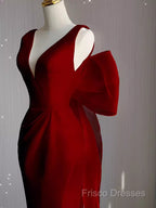 Sexy Sheath V Neckline Long Senior Red Formal Prom Dress Formal Dress