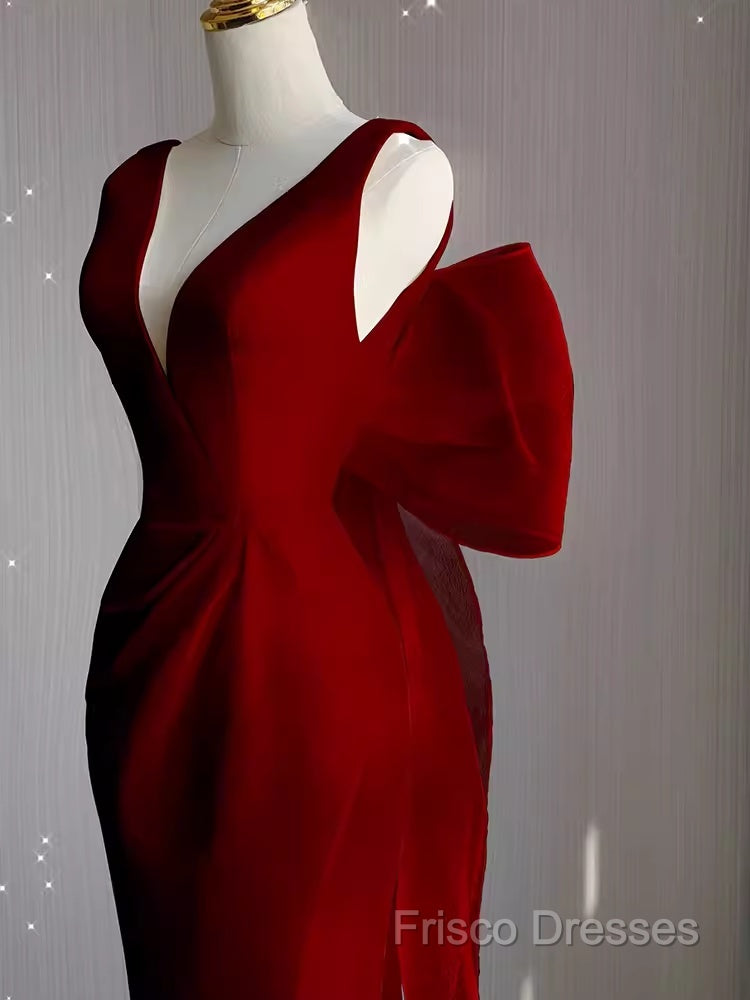 Sexy Sheath V Neckline Long Senior Red Formal Prom Dress Formal Dress