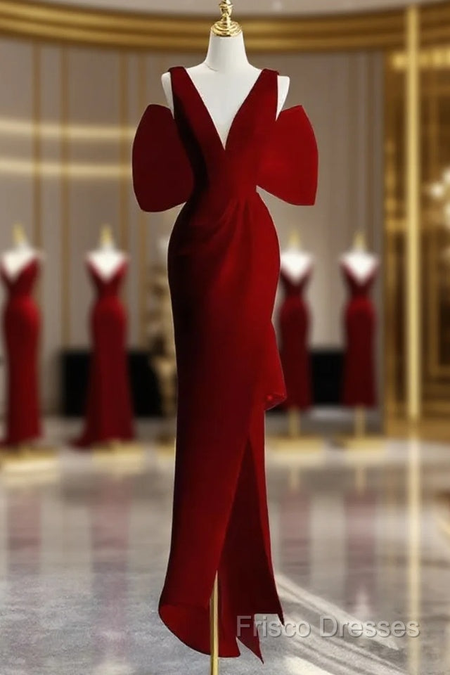 Sexy Sheath V Neckline Long Senior Red Formal Prom Dress Formal Dress Main image