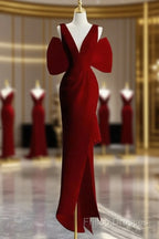 Sexy Sheath V Neckline Long Senior Red Formal Prom Dress Formal Dress